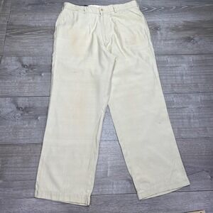 Polo Ralph Lauren Pants Mens 34x32 Beige Silk Blend Pleated Dress Classic Casual